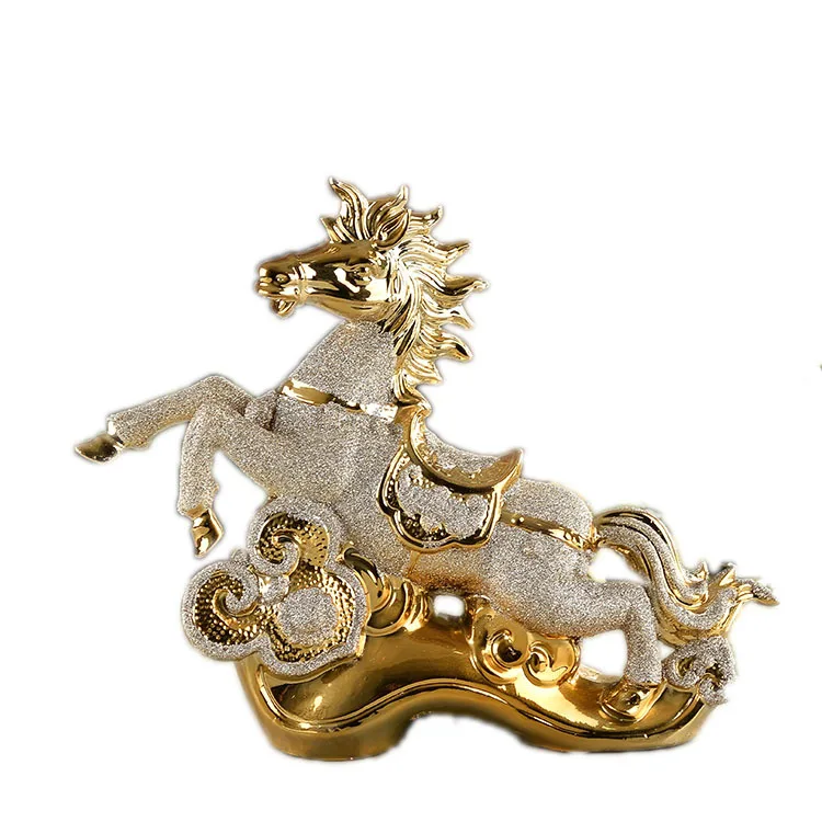 Modern high-end ceramic handicrafts fly yellow Tengda gold-plated horse ornaments home decorations housewarming gifts