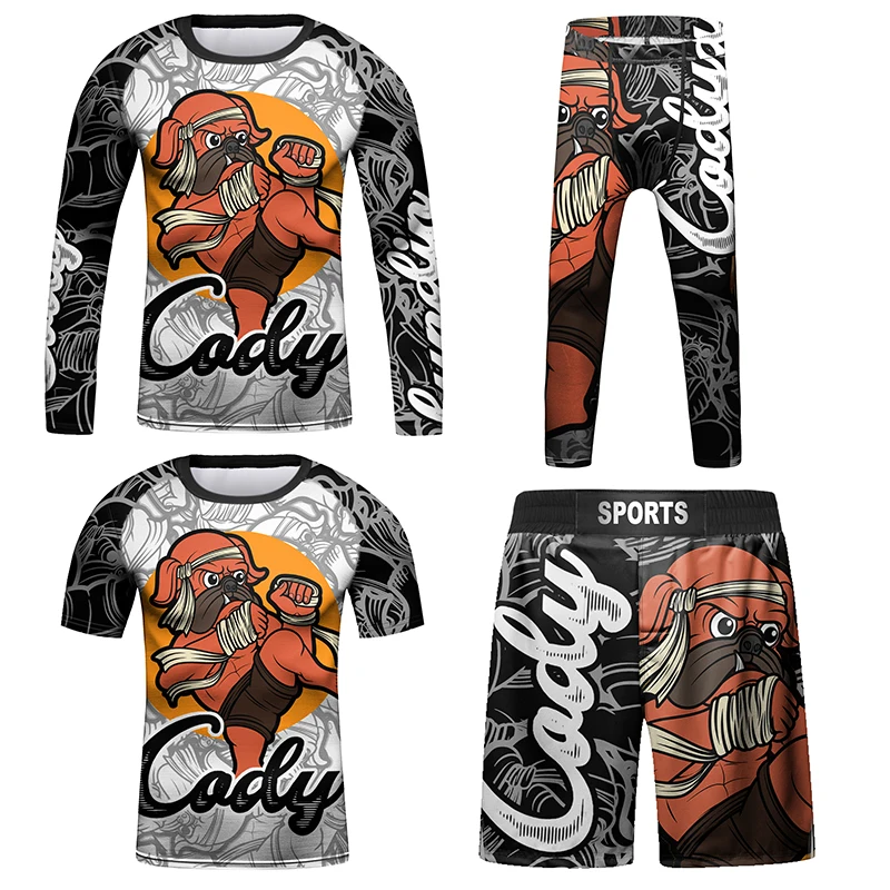 Cody Lundin Boxing Jerseys + MMA Short High Quality 7-13 years old kid's wrestling jiu jitsu gi MMA Rashguard 4-Piece Set