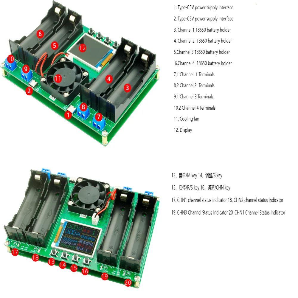 4-kanałowy podwójny wyświetlacz LCD typu C bateria Tester pojemności bateria litowa wykrywacz zasilania moduł for18650 Tester baterii