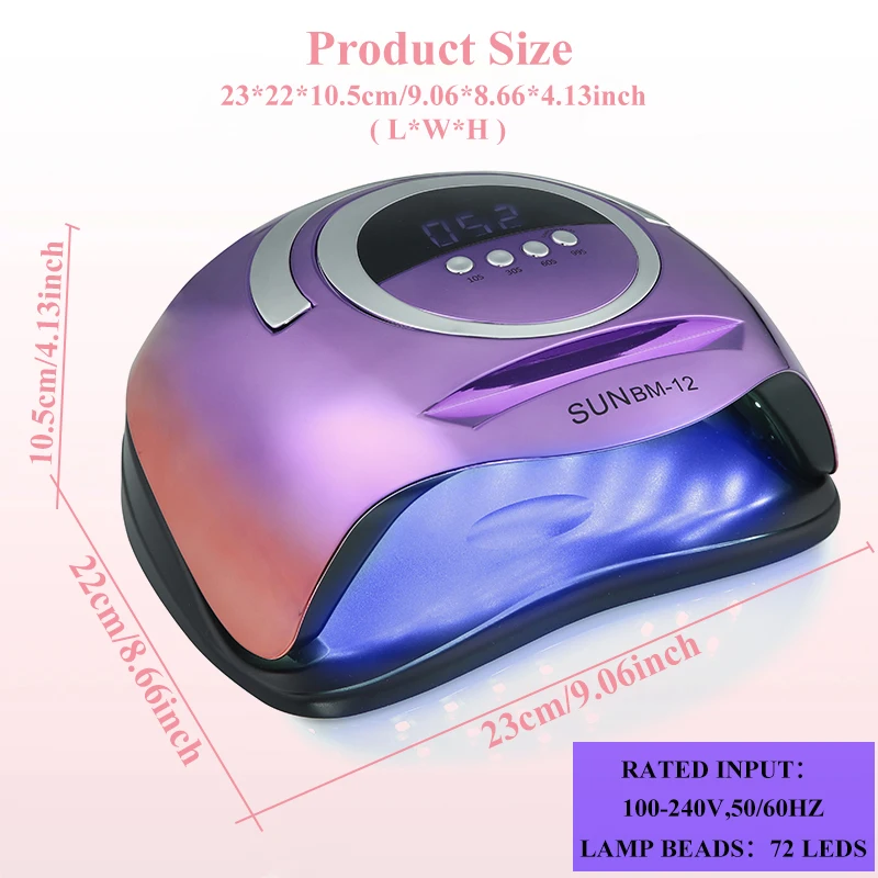 72 المصابيح المهنية مسمار مجفف مصباح مستشعر الأشعة تحت الحمراء LED مصباح مانيكير لعلاج جميع الأشعة فوق البنفسجية هلام طلاء الأظافر مسمار تجفيف أداة الصالون