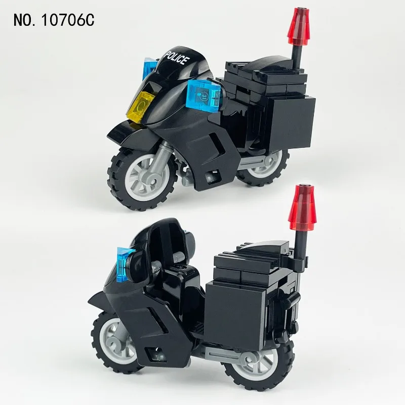 Militärisches Spezialpolizeimotorrad, Patrouillenmotorrad, Polizeimotorrad, DIY-Modell, Kleinteiliger Baustein-Bausatz, Geschenk. – Detail 9