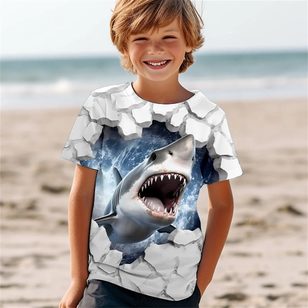 2025 Retro 3d Print Shark Boy Birthday Clothes Retro Boy T Shirts Kids Shark Animal T Shirt For Boys Short Sleeve Top Tee