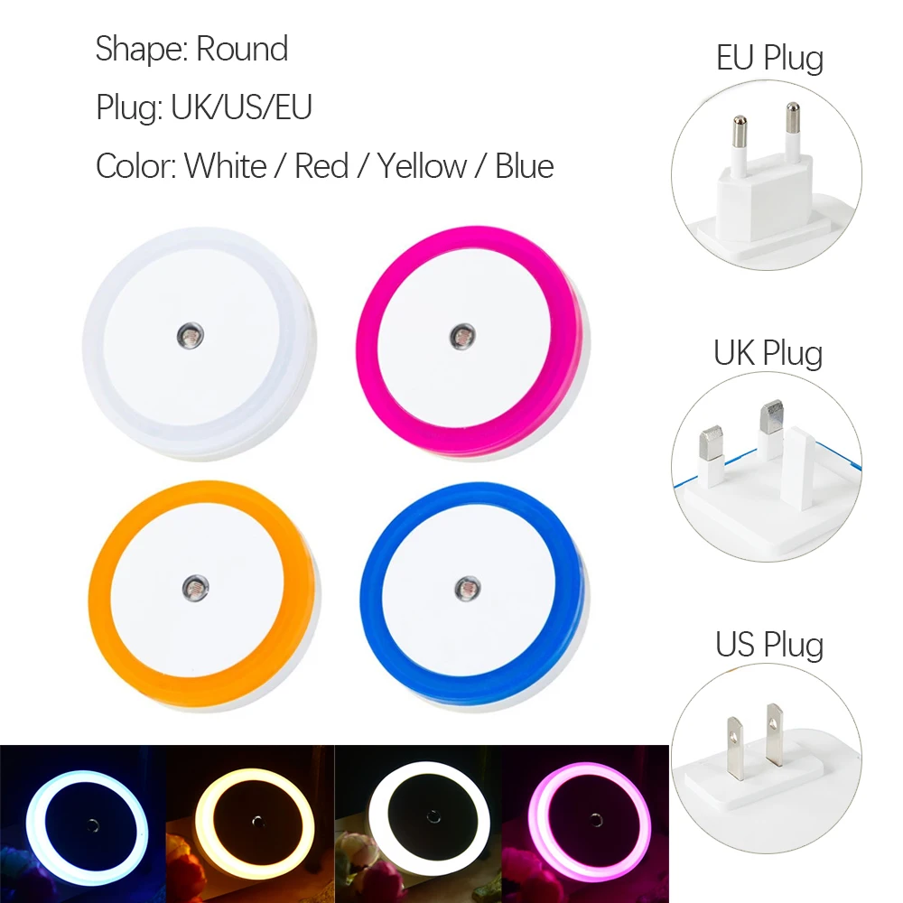 مصباح LED ليلي صغير EU/US/UK يُستخدم في الغسق إلى الفجر مستشعر جدار ليالي مصباح مربع لغرفة النوم ممر الدرج 110 فولت 220 فولت