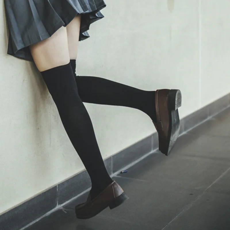 Preppy College JK School Uniform Knee High Socks, Girls Medium Tube Football Socks for Student Campus School Daily Wear