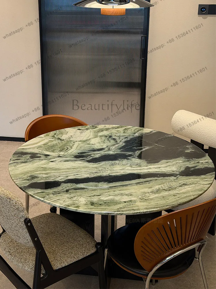 YJ Panda Jade Luxury Stone Round Dining Table French Mid Century Italian Minimalist Solid Wood Marble Household Table