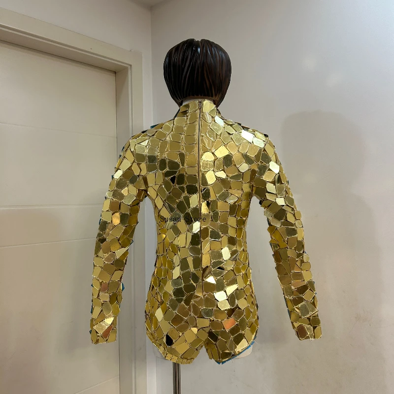 골드 미러 여성 의상 하이넥 긴팔 점프수트 나이트클럽 바 DJ DS 고고 댄서 공연 무대 의상 섹시 의류