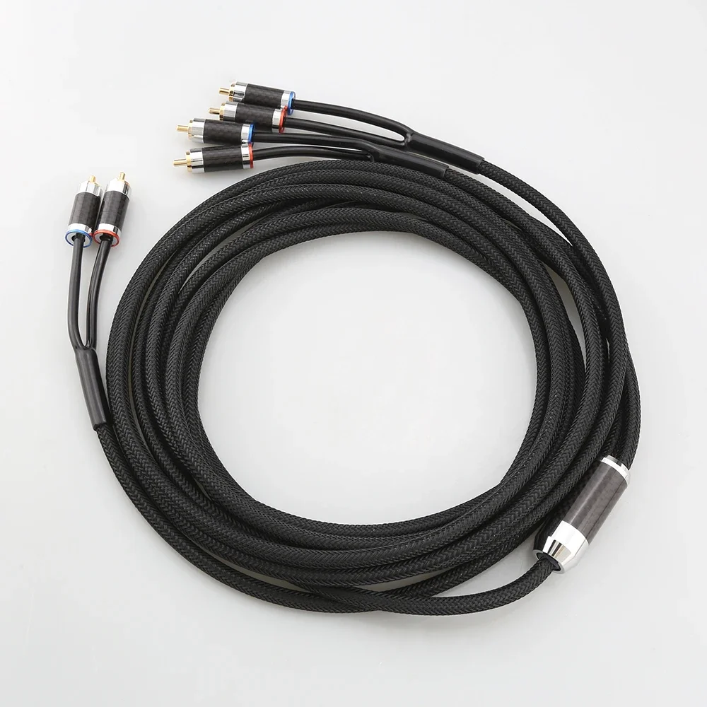 4N OFC HIFI Cable RCA 2 Male To 4 Male Splitter For Two Sets Of Speakers Interconnnect Cable