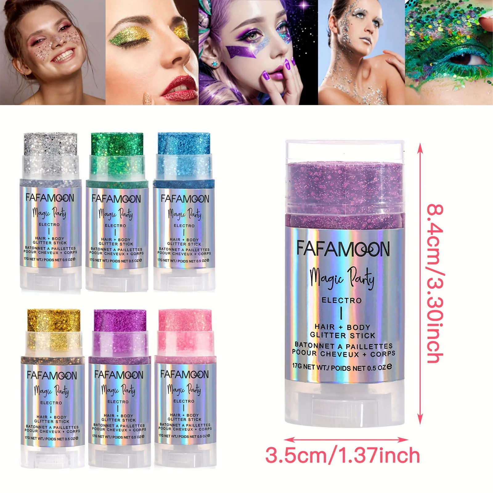 Bastone glitter per il corpo, Festival Rave musicale per cantanti, Bastone glitter rotante per viso a sirena, Glitter olografici per viso/corpo/capelli/occhio