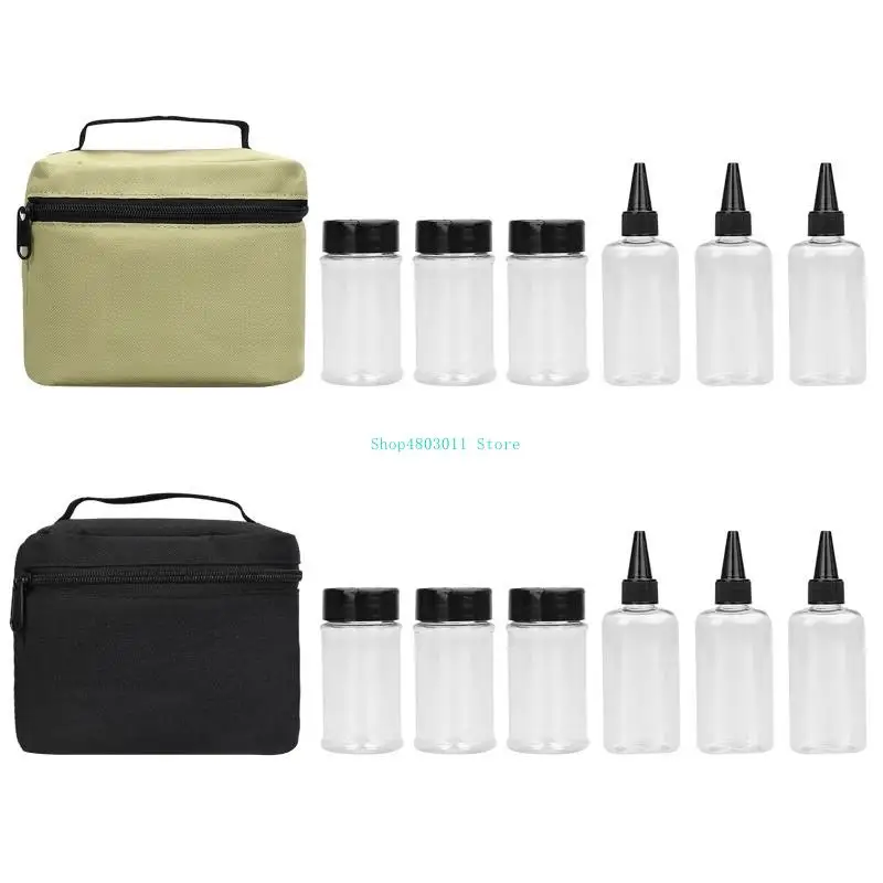

T3LD 7Pcs/set Container Condiment Dispenser Seasoning Bottle Can for w/Bag For BBQ