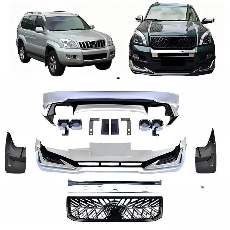 High Quality Bumper Lip Kit With LED Lights Exterior Upgrade Modification Parts Fit for Prado FJ120 2003-2009 Body Kit In Stock