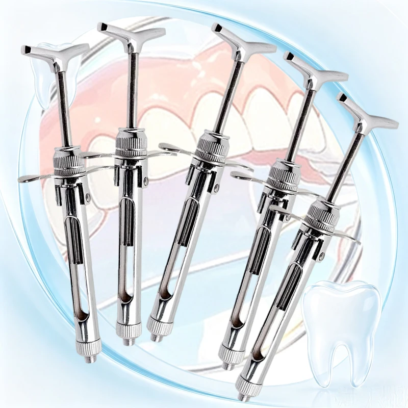 5pcs Stainless Steel Syringe Dental 2.2ml Press Controlled Injection Oral Periodontics