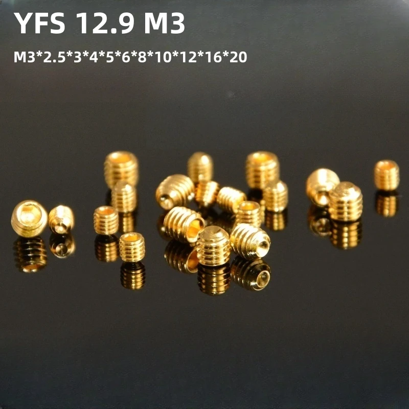 100PCS YFS M3 M3*2.5*3*4*5~20mm Grade12.9 Machine Meters Screw Titanium-plated Antirust Headless Hexagon Socket Head Screw