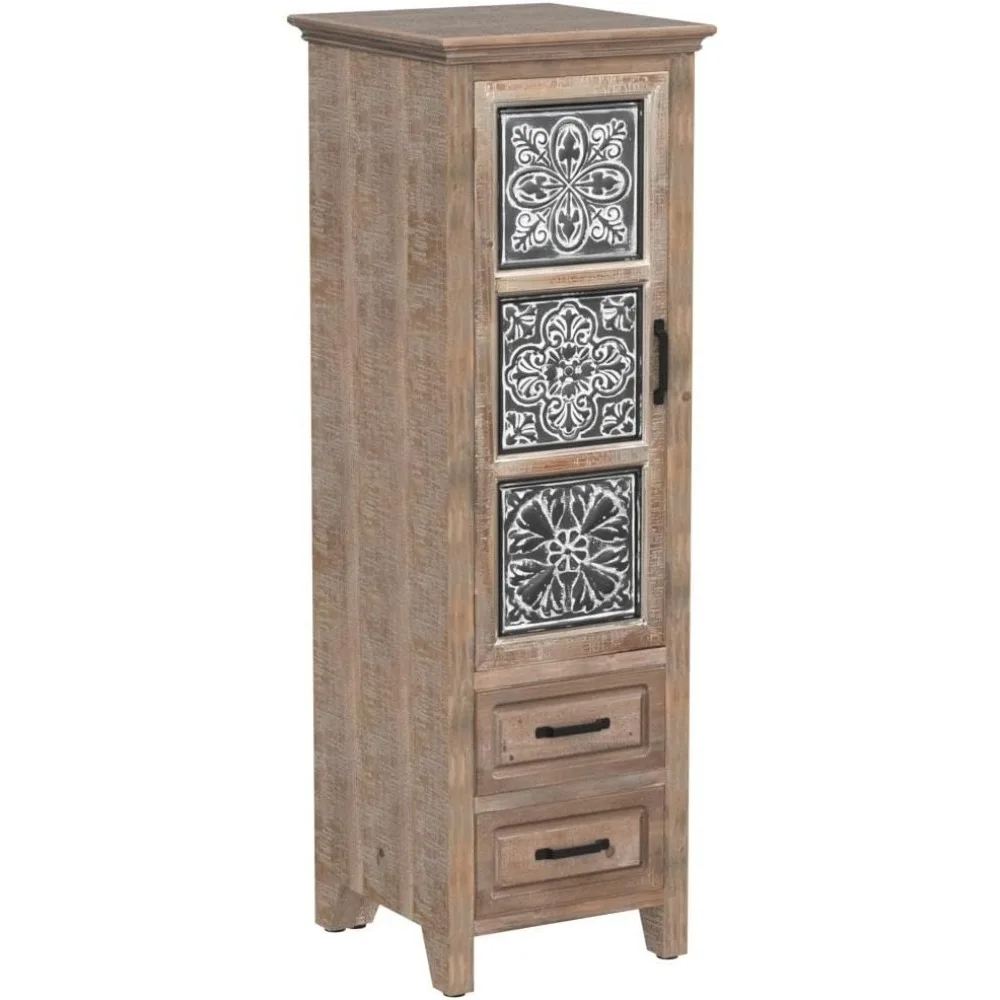 Gray Tall Tower Storage Cabinet with Rustic Wood Design for Versatile Home Buffet and Organization