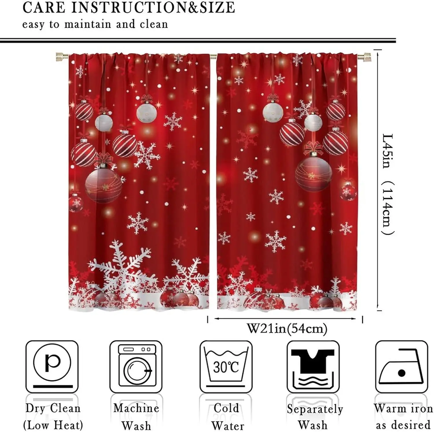 ستائر عيد الميلاد المجيد، معالجات نافذة ندفة الثلج اللامعة لعيد الميلاد المجيد لغرفة المعيشة وغرفة النوم والمطبخ وديكور حفلات العطلات، أحمر #3