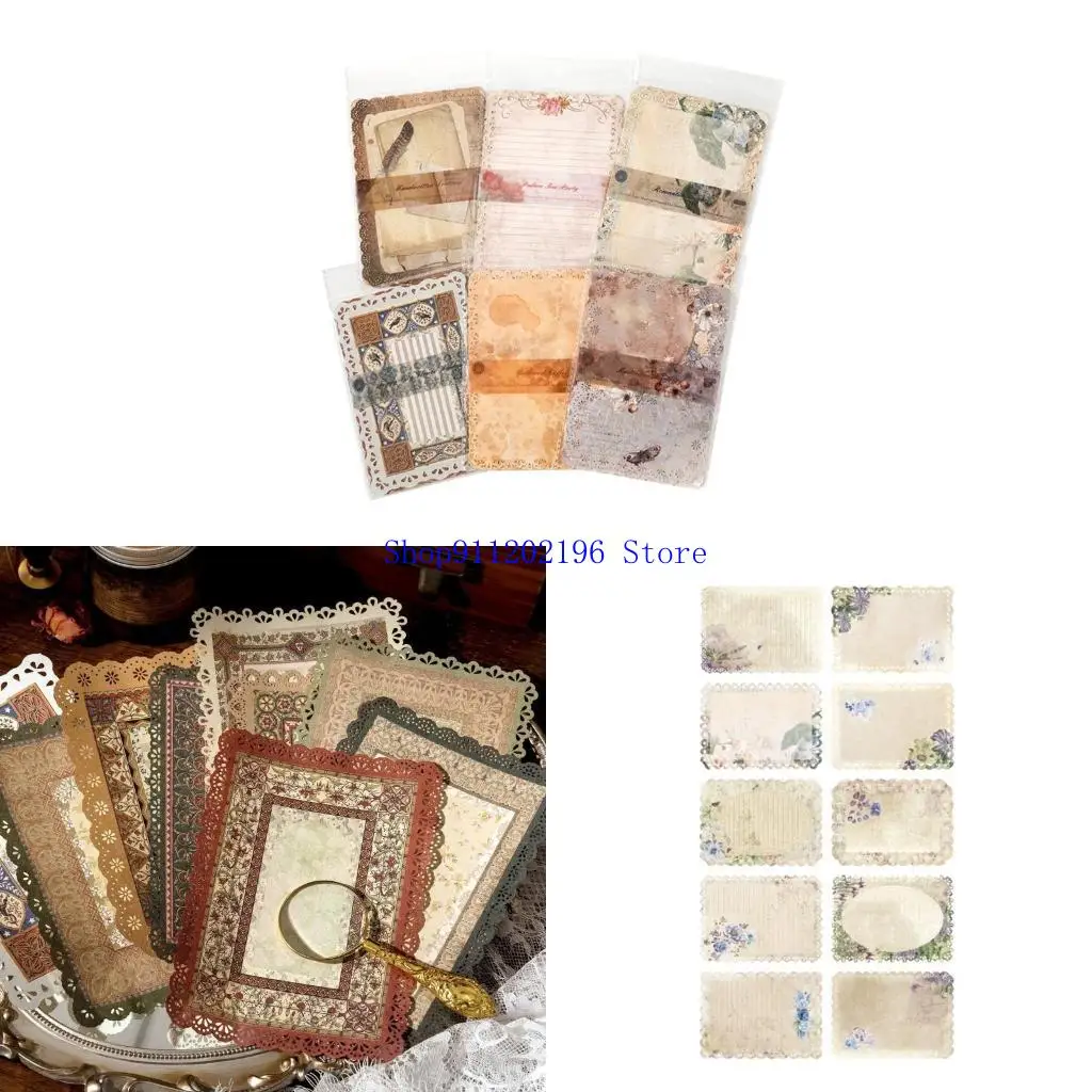 

P82A 10Pcs Aesthetic Lace Patterned Paper Vintage Scrapbooking Background Paper for Scrapbooking Card Making Photo Album