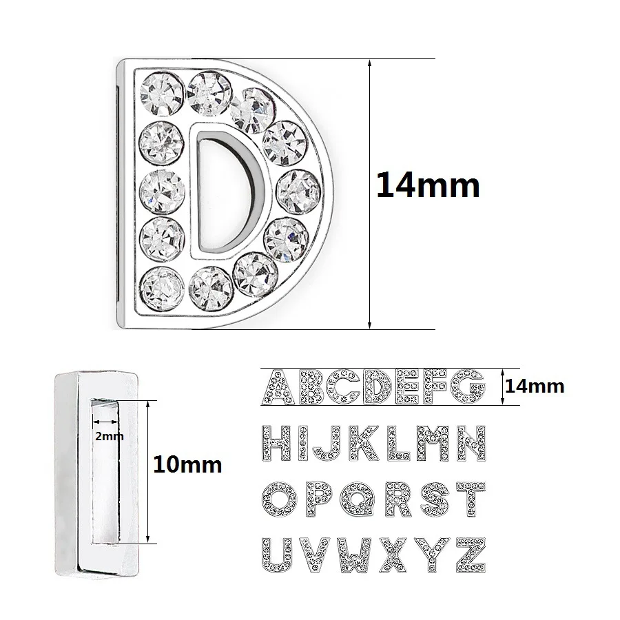 10MM Diy Letter Internal Hole Full Rhinestones Slide Letter A - Z Alloy English Alphabet Fit For DIY Charm Wristband Bracelet