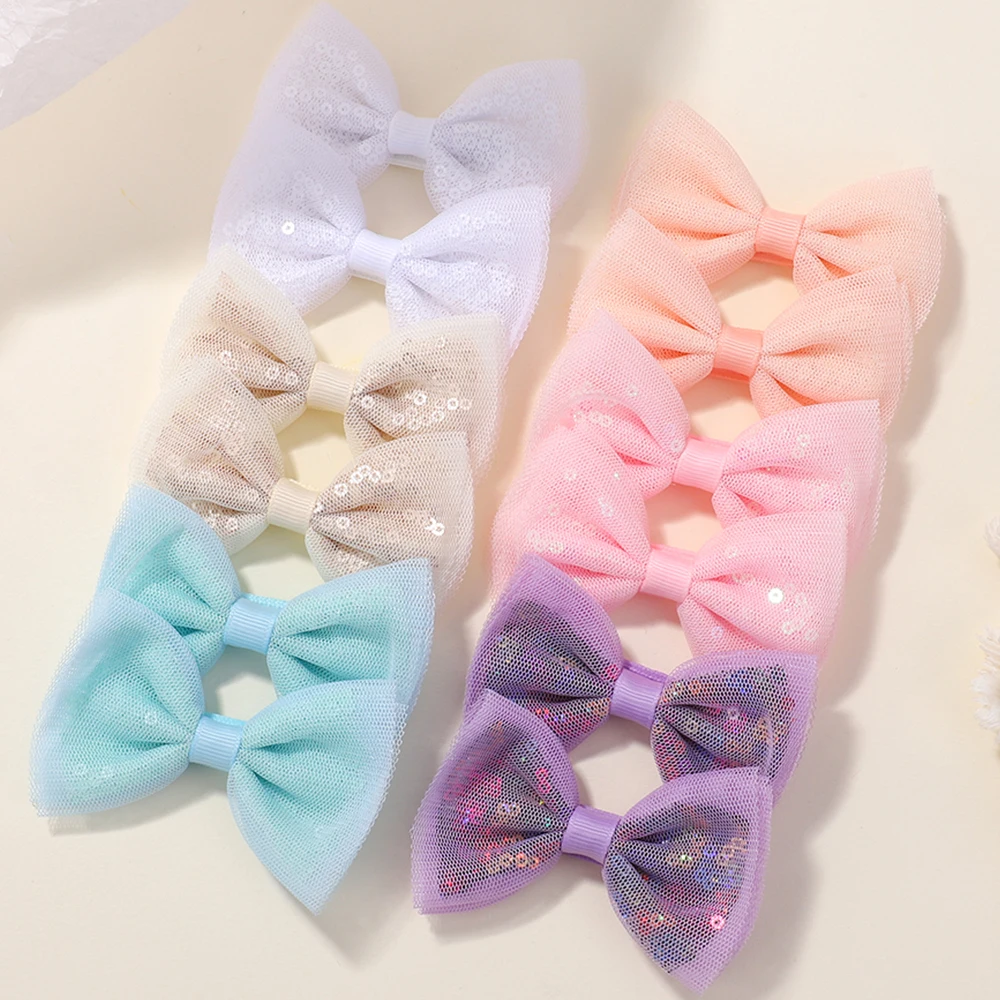 2Pcs Fashion Sequin Hairpin Girl Kids Bow Glitter Hairclip Colorful Bowknot Hairgripe Baby Child Hair Accessories Wholesale Gift