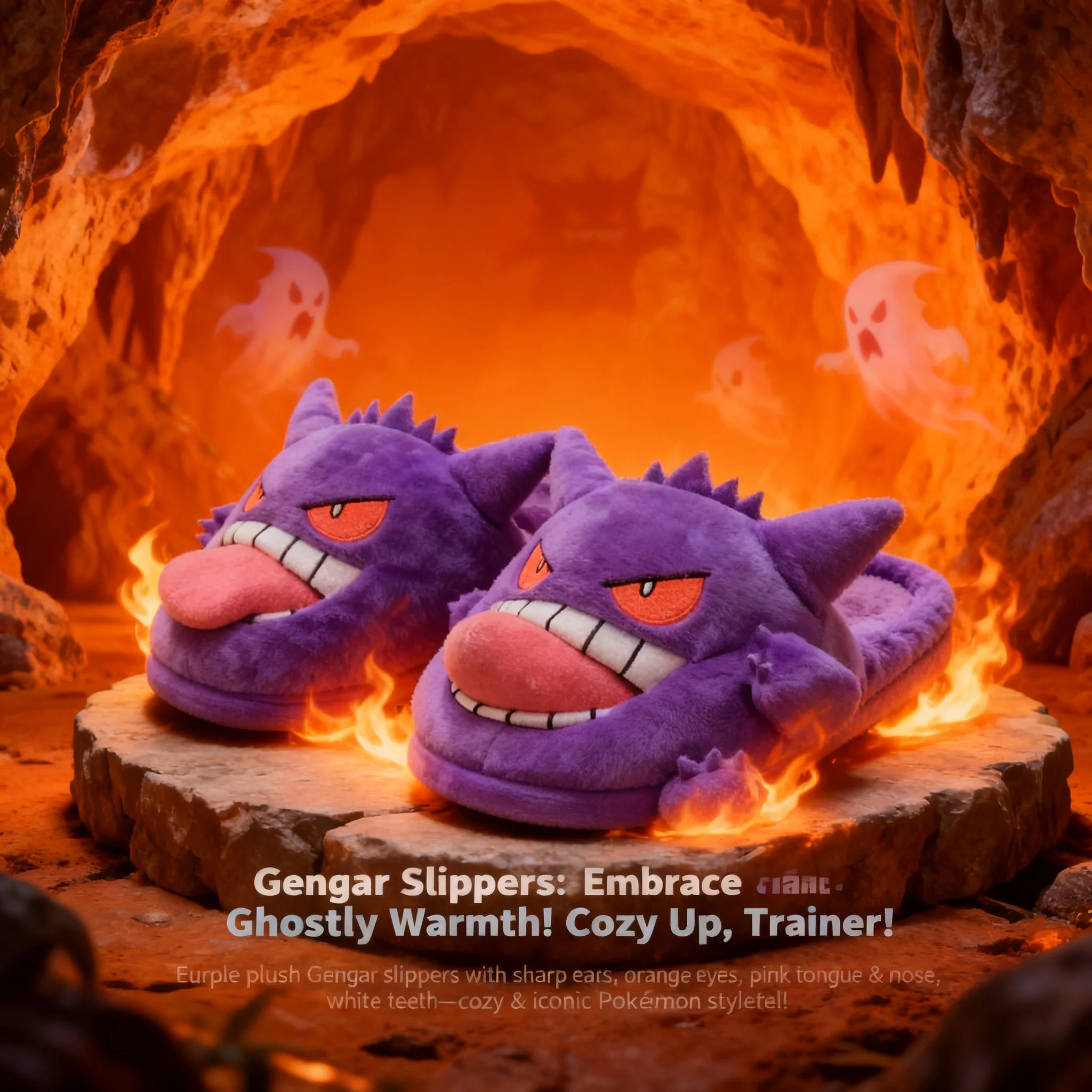 

2026 New Pokemon Gengar Slippers Funny Tongue Out Design Soft Sole Cute Cozy Winter Warm Indoor Couple Home Slippers Toy