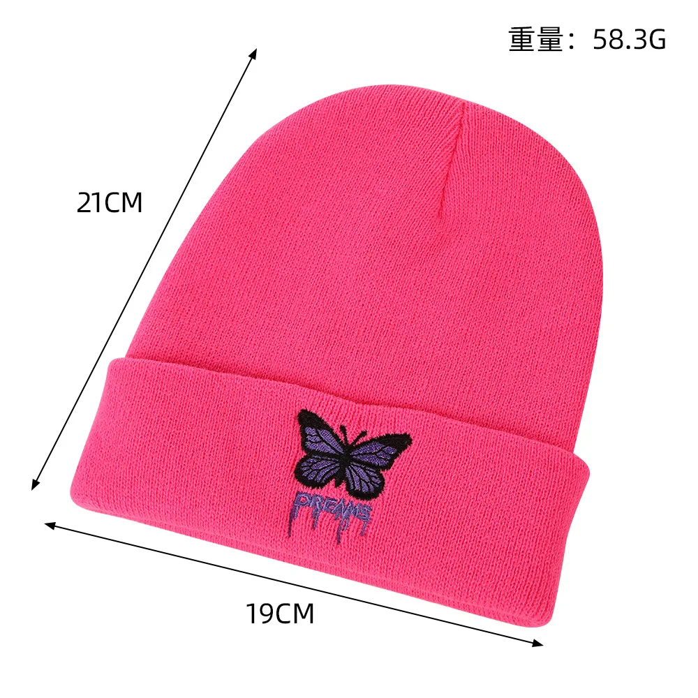 Stylish butterfly embroidered knitted hat Alphabet multicolor premium embroidered hat knitted winter warm woolen hat