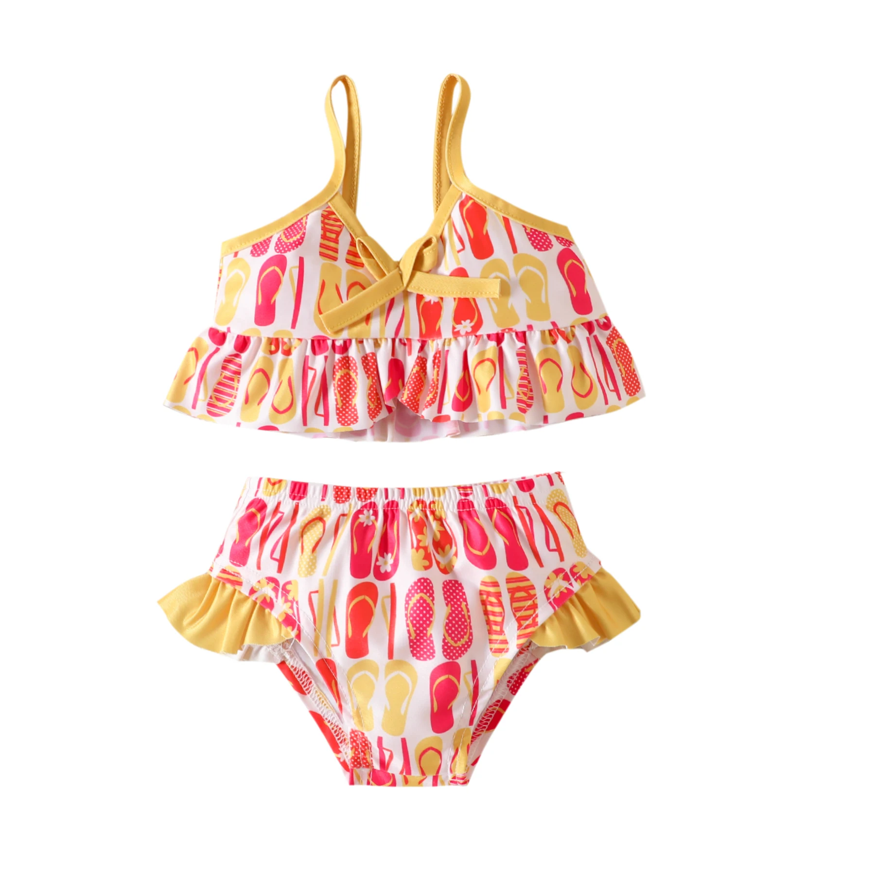 Cute Swimwear Two Piece Set Hawaiian Style Baby Girl Slippers Printing Boutique Kids Clothes Wholesale