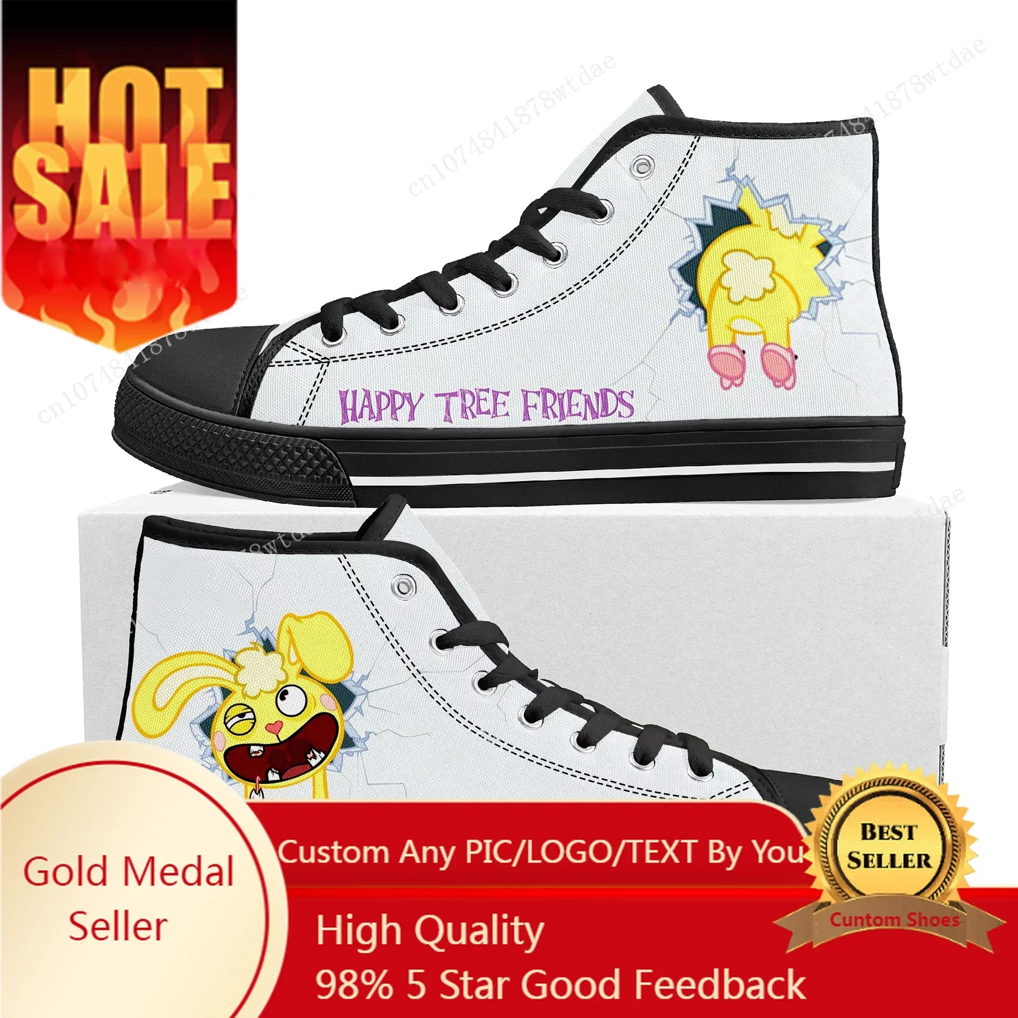 

Happy Tree Friends High Top Sneakers Mens Womens Cuddles High Quality Canvas Sneaker Cartoon Casual Custom Made Shoes
