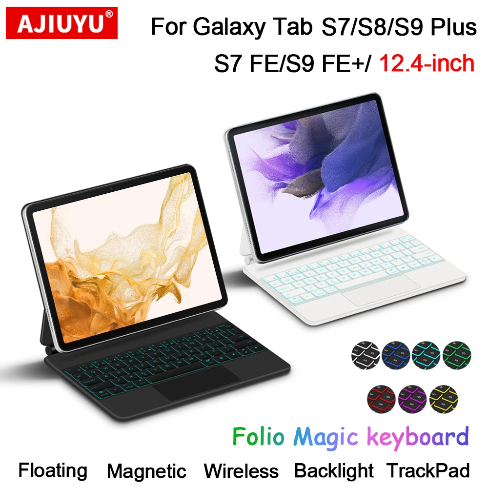 

Magic Keyboard For Samsung Galaxy Tab S7 S8 S9 Plus FE 12.4 TrackPad keyboard Protective Cover For Tab S9 FE+ S7+ S8+ S9+ 12.4"