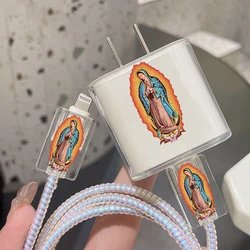 Our Lady of Guadalupe Virgin Mary Protection Case for IPhone 15 14 13 Pro Max 18/20W Charger&Charging Protector Data Wire Winder