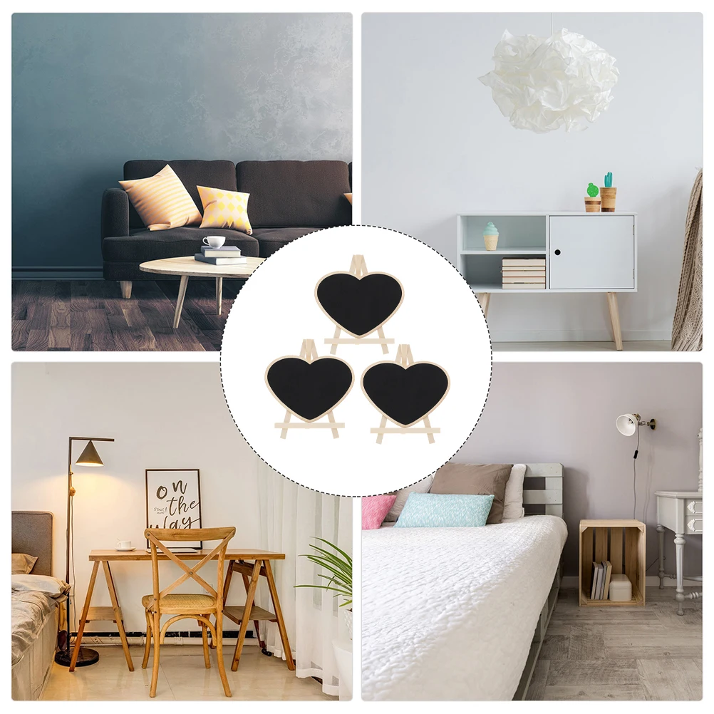 3Pcs Small Chalkboard Heart Shaped Wooden Kids Writing Board Reusable Erasable Freestanding Vertical Message Sign for Classroom