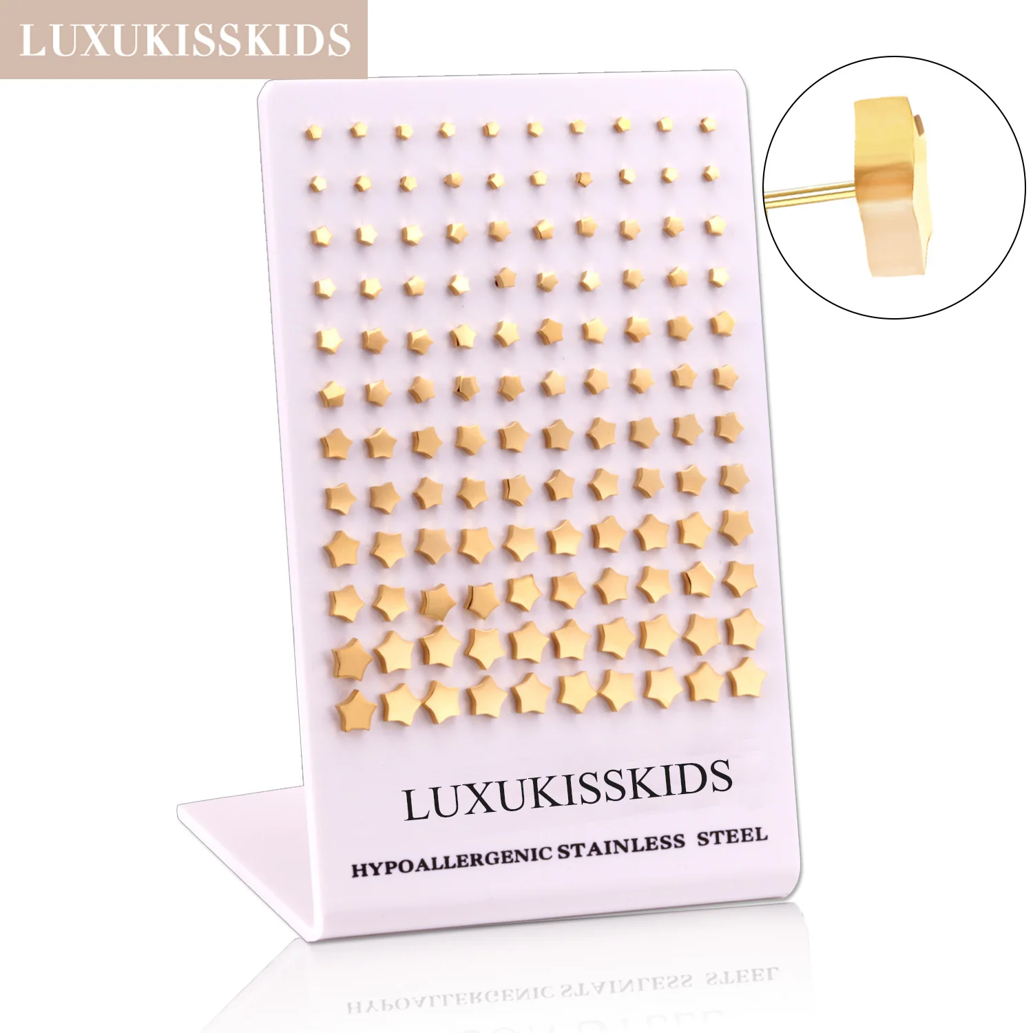 

LUXUKISSKIDS Smooth Mental Small Star Earrings Sets 60pairs Simple Studs Piercing For Small Business Stainless Steel Jewelry