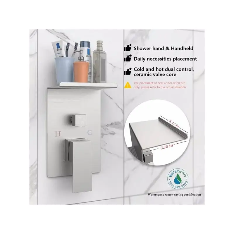 نظام دش مطري فاخر مع رف تخزين، مجموعة صنبور دش عالي الضغط باللون الأسود غير اللامع مقاس 10 بوصات، رأس دش مربع، جدار