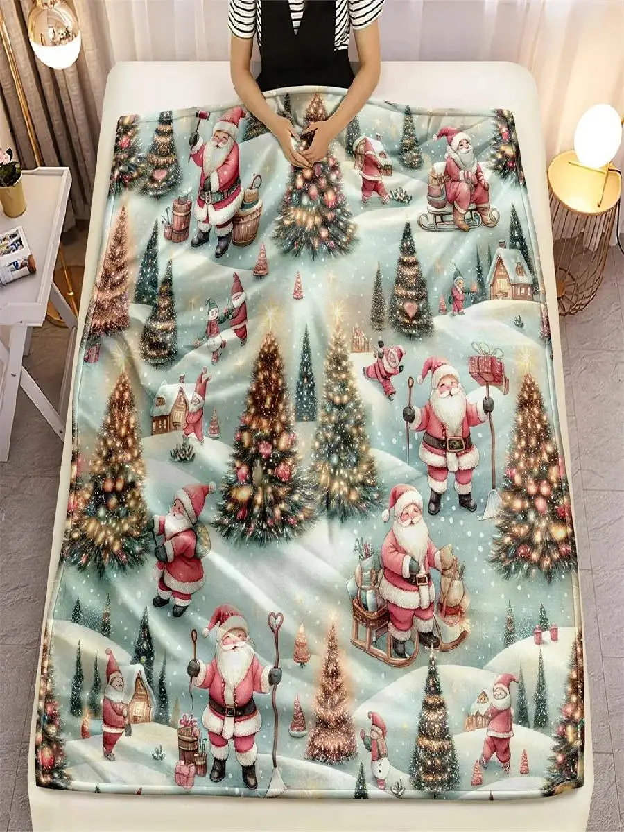 Festive Santa Claus Design Soft Microfiber Throw Blanket  Cozy for Bed Sofa Camping Picnic  Winter Holiday Decor