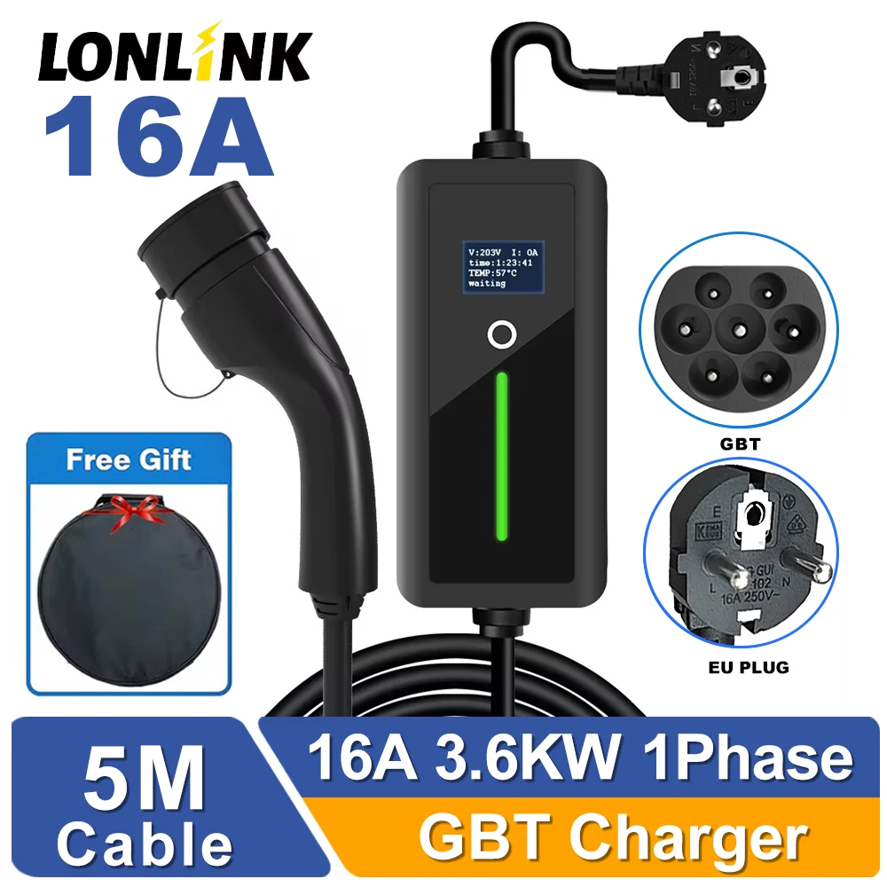 

Зарядное устройство для электромобиля LONLINK GBT 16/32A 3,6/7 кВт, 1-фазная станция, портативная зарядная станция для электромобилей GB/T-20234