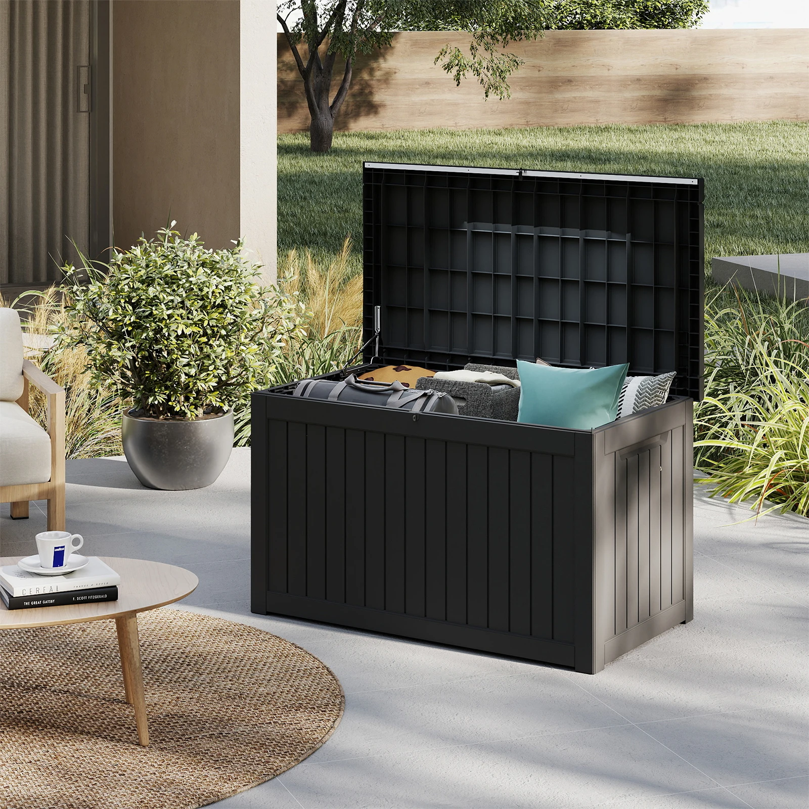 

230GAL Gallon Waterproof Large Resin Deck Box Indoor Outdoor Lockable Storage Container for Patio Furniture Cushions Garden Tools, Box, Cabinet, Rack for Outdoor Storage, Pool Additions, Perfect Holiday Gift for Halloween, Christmas, Thanksgiving, Box(Bla