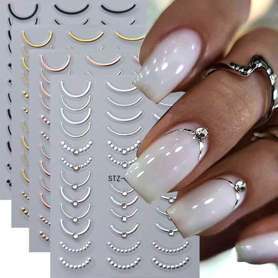 Zilver Goud Lijnen Streep Nail Sticker Decals Metalen Strip Luxe Nagels Slider 3D Zelfklevend Ontwerp Nail Art Stickers Papier - afbeelding 1