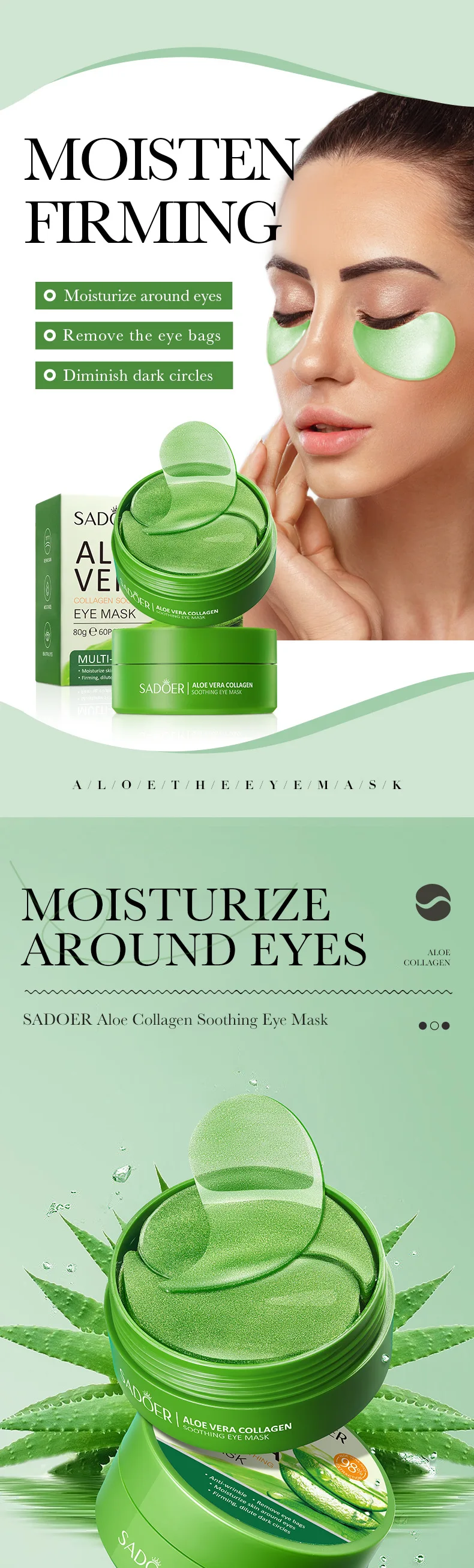 60 Stck SAODER Aloe Vera Kollagen Augenmaske Anti Augenringe Augen Taschen  Feuchtigkeitsspendende Straffende Augenklappen Augen Hautpflegeprodukte -  AliExpress 66