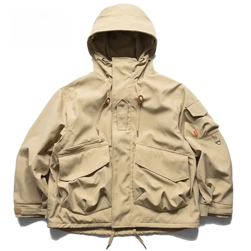 

Autumn and Spring New Fashion Trend Pure Color American Vintage Workwear Jacket Men's Casual Loose Outdoor Sports Hooded Coat