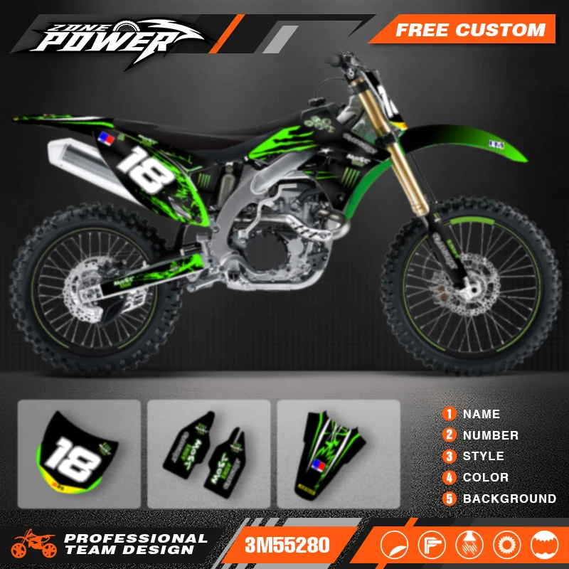 Powerzone Motorcycle Fairing Graphics Decals Stickers for Kawasaki KXF250 KXF 250 KX250F 2009 2010 2011 2012