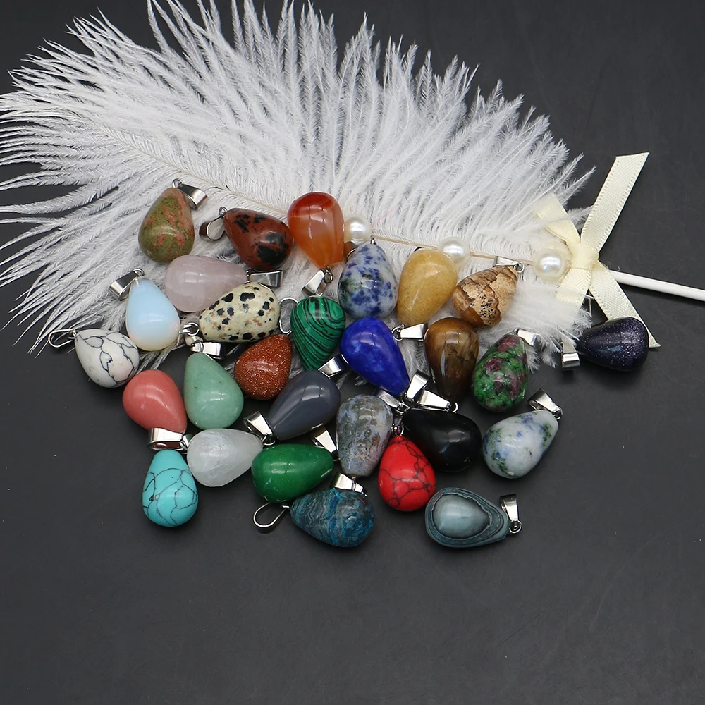 

5pcs/pack Teardrop-Shaped Natural Stone Green Avemturine Rose Quartz Single-Hole Pendant For DIY Classic Necklace Earring Gifts