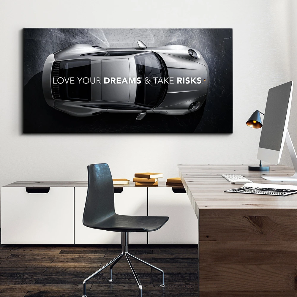 

Love Your Dreams Success Motivational Poster Sports Car Canvas Painting Modern Supercar Wall Art Picture for Office Room Decor