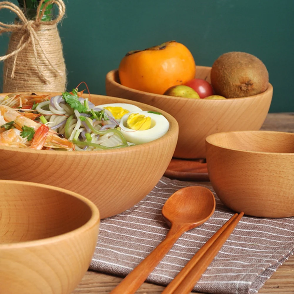 Natural Beech Wood Bowl Food Containers Household Kitchen Wooden Cutlery Basin Fruit Bowl Salad Bowl Storage woodbowl