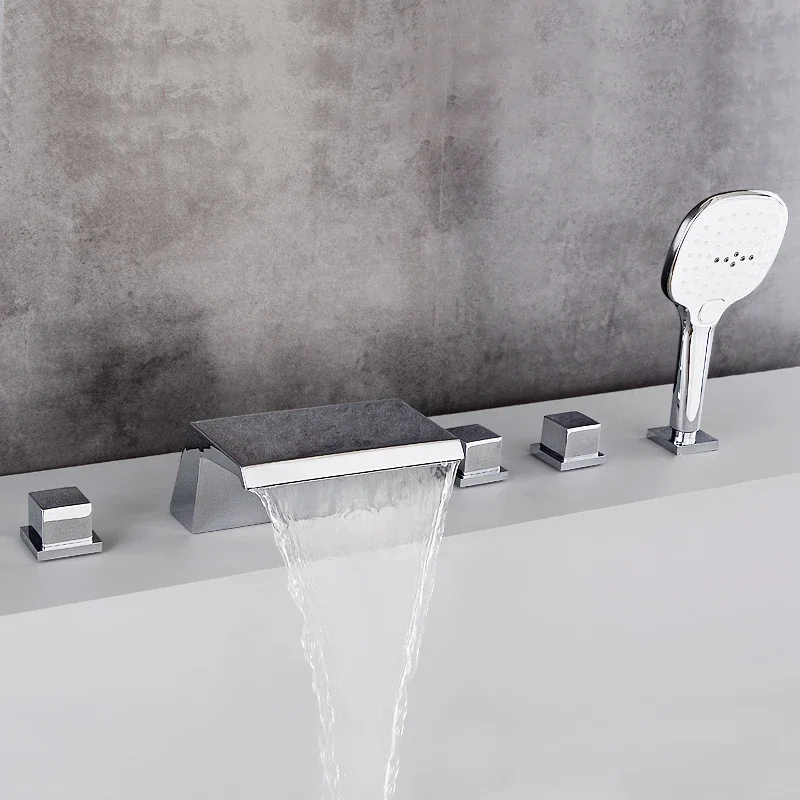 Bath faucet waterfall full copper cylinder side table four-piece set hot and cold water bathroom shower faucet shower set