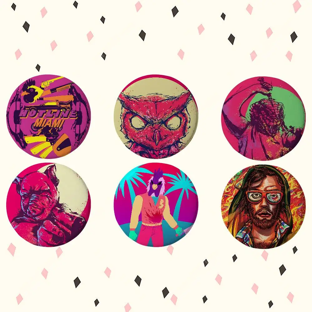 Game H-Hotline M-Miamis Premium Tinplate Round Lapel Pins: Cute Badge Brooches For Shoulder Bag Accessories, Souvenir Gifts
