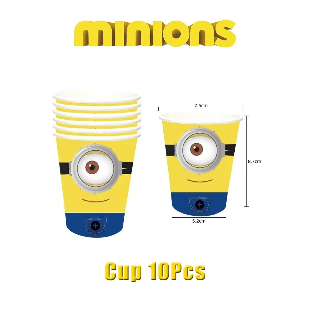 Suministros de decoración de fiesta de cumpleaños de Minions para niños, vajilla de dibujos animados para niño, plato de taza, globo, favores de Baby Shower, amarillo