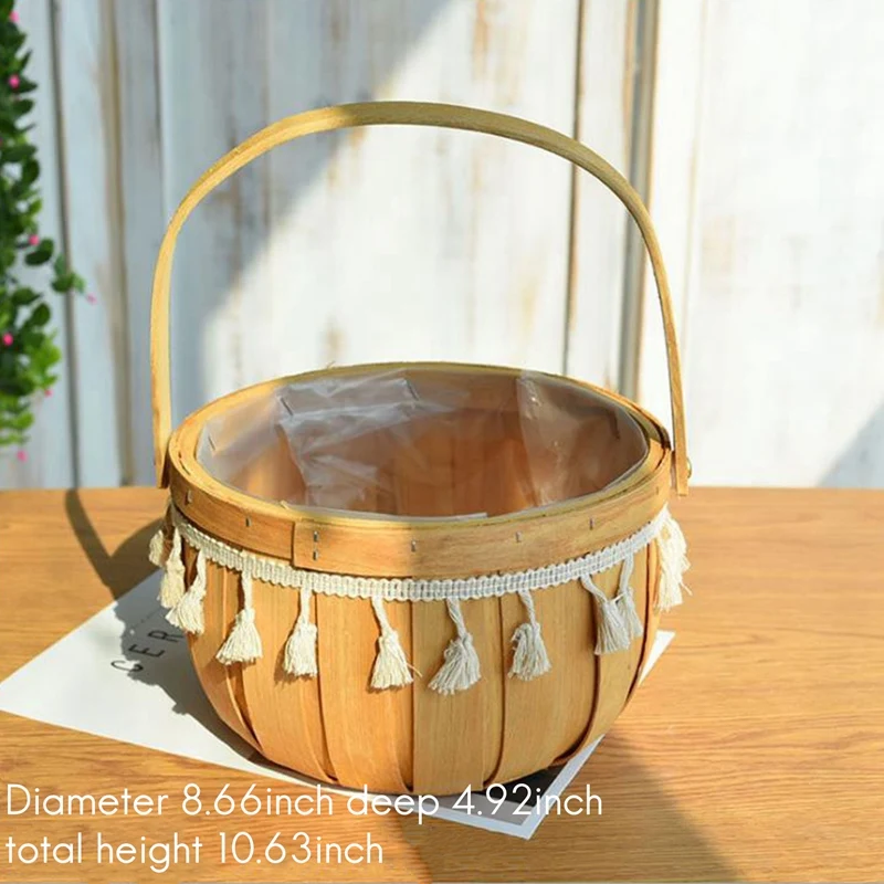 Decorative Flower Basket Portable Wood Chip Flower Basket Dried Flowers Baskets Flower Baskets Weaving Flower Basket