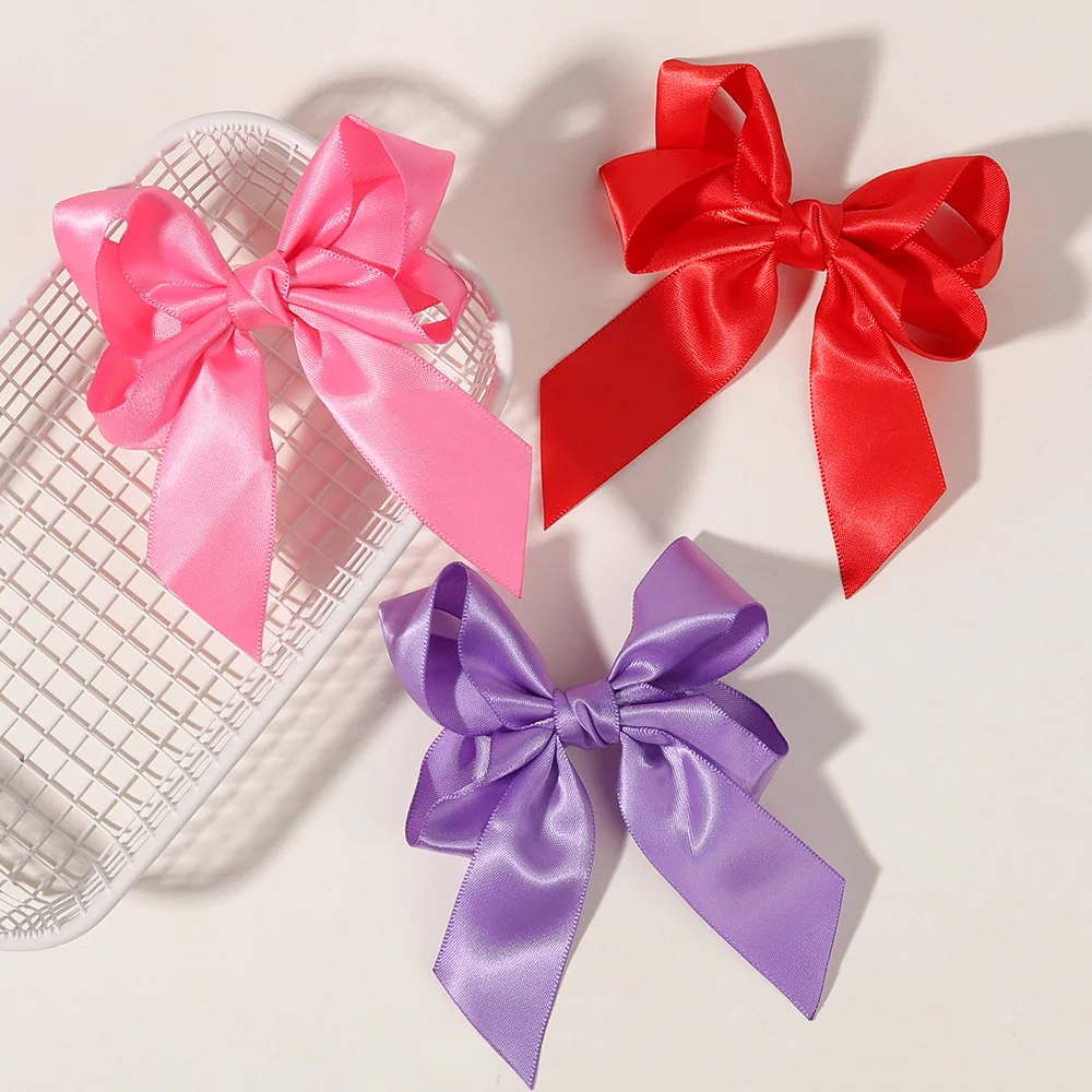 2 Stück/Set Kinder-Haarspangen Einfarbige Schleifenclips für Mädchen Zarte Bandschleifen Haarnadeln Kinder-Haaraccessoires – Detail 4