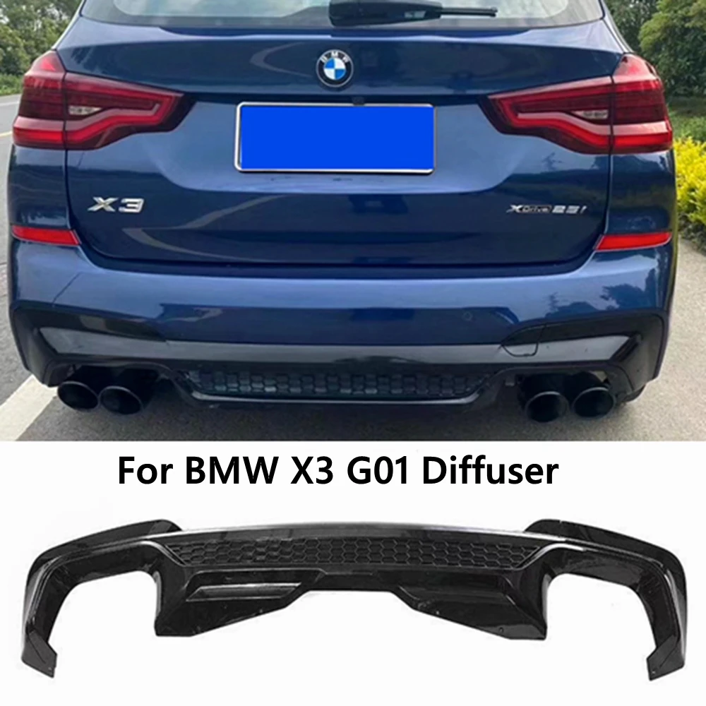 لسيارات BMW X3 G01 M Sport 2018-2021 لـ X3M G01 2022 + ناشر خلفي أسود لامع ممتص الصدمات المصد الخلفي الناشر الشفة