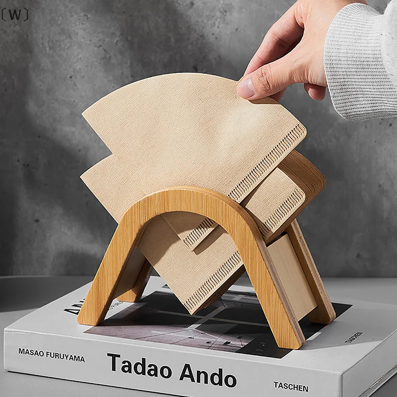 〔W〕Hand Drip Coffee Filter Paper Holder Wooden Storage Rack Dispenser Coffee Accessories Filter Paper Storage Stand〔Winter1〕