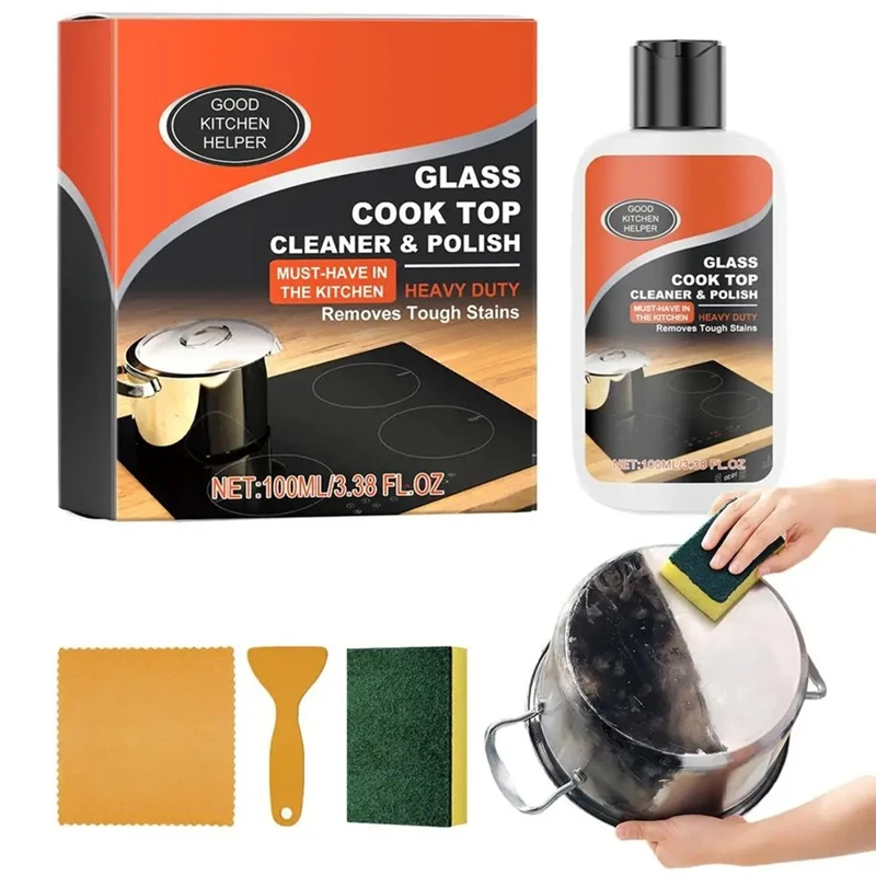 ABRE-Kitchen Stove Cleaner Non-Scratch Cleaning Kit Glass Cooktop Cleaner Ceramic Non-Abrasive Powerful Kitchen Degreaser