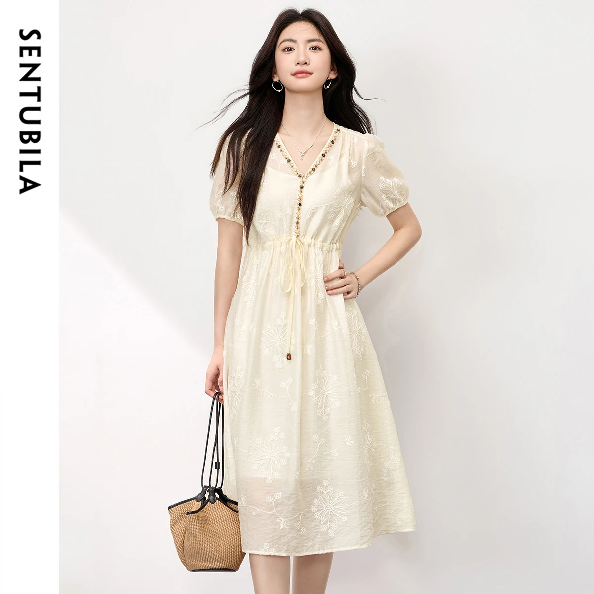 

SENTUBILA Women's Resort Dress 2025 New Collection Elegant Lantern Sleeve Midi Dresses Summer Boho Style Woman Clothes Q52LO1642