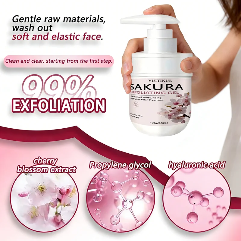 YUITIKUE 100g Sakura Gesichts-Peeling-Gel Sanfte Tägliche Reinigung Hautpflege Exfoliator für Glatte Strahlende Haut – Detail 8